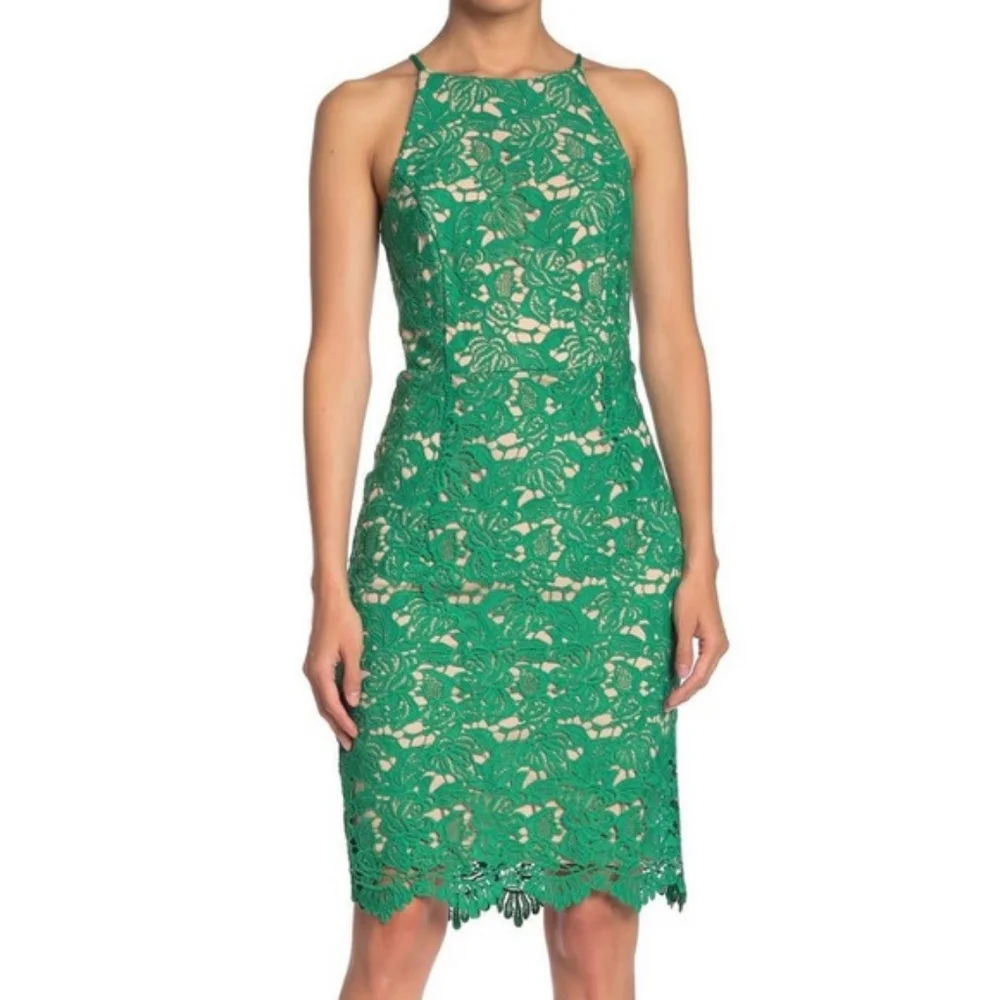 NWT, Marina Hot Pink Lace Halter Dress - Picture 7 of 12